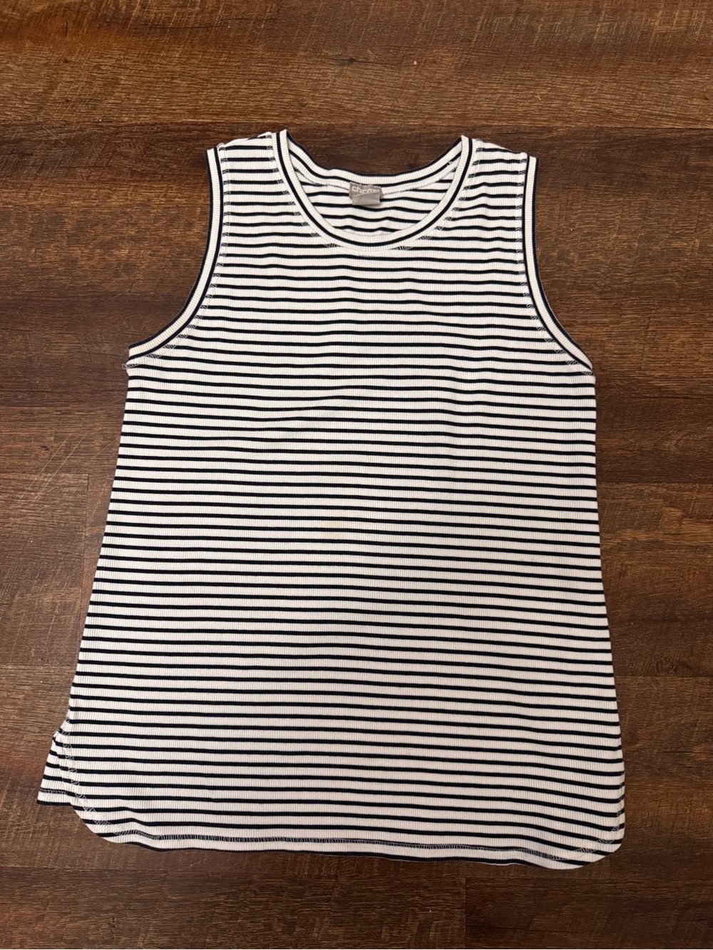 Chico’s Ribbed Striped Tank Top Women’s Size 1 Medium Black White Sleeveless
